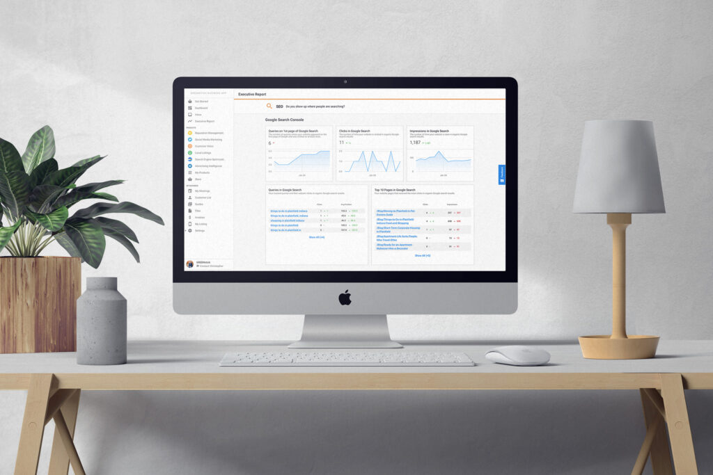Google Search Console Now Available In The GREENstick Business App A mockup rendering of GREENstick's Google Search Console Executive Summary Report